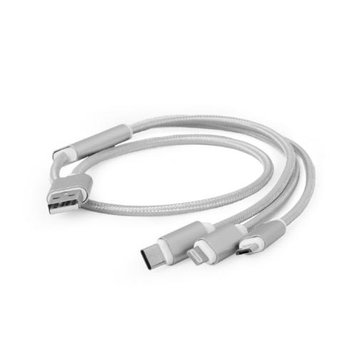 Кабель USB - Lightning + micro USB + Type-C 1 м Cablexpert (CC-USB2-AM31-1M-S) 5120010 фото