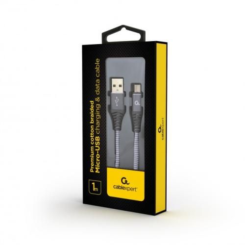 Кабель USB - micro USB 1 м Cablexpert Grey, 2.1А, преміум (CC-USB2B-AMmBM-1M-WB2) 5330280 фото