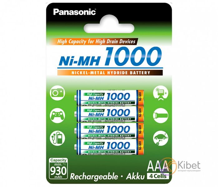 Аккумулятор AAA, 1000 mAh, Panasonic, 4 шт, 1.2V, Box (BK-4HGAE) 4535190 фото