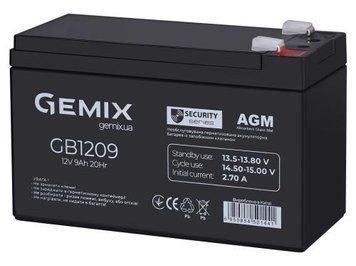 Батарея для ДБЖ 12В 9Ач Gemix AGM GB1209 94х65х151 мм 6735420 фото