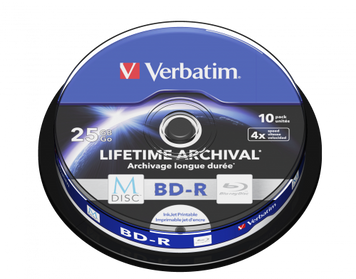 Диск BD-R MDISC Verbatim "Lifetime Archival", 25Gb, 4x, 10 шт, Printable, Cake Box (43825) 6041550 фото