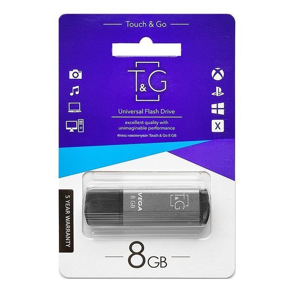 Флеш накопичувач USB 8Gb T&G Vega TG121, Grey, USB 2.0 (TG121-8GBGY) 6845580 фото