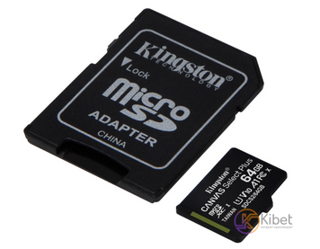 Карта памяти microSDXC, 64Gb, Class10 UHS-1 А1, Kingston Canvas Select Plus R-10 5511210 фото