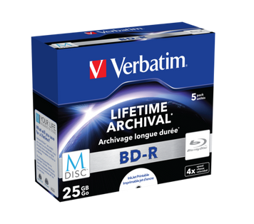 Диск BD-R MDISC Verbatim "Lifetime Archival", 25Gb, 4x, 5 шт, Printable, Jewel Box (43823) 6041580 фото