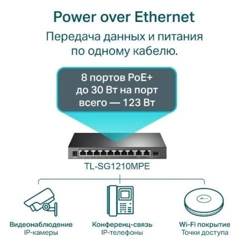 Коммутатор TP-Link TL-SG1210MPE, Black 7838220 фото