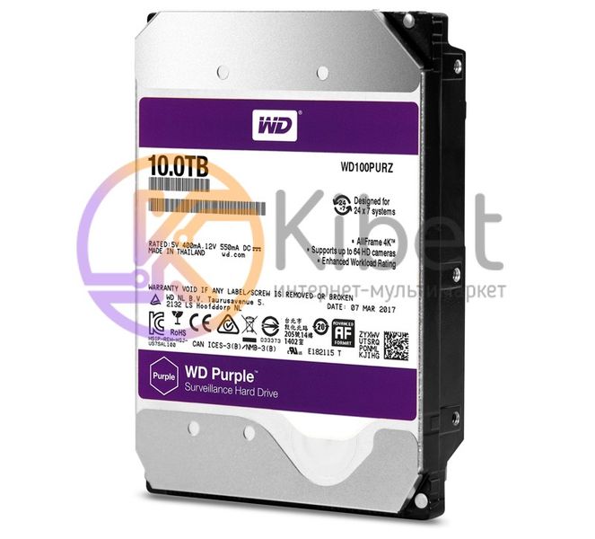 Жесткий диск 3.5' 10Tb Western Digital Purple, SATA3, 256Mb, 5400 rpm (WD100PURZ 4514340 фото