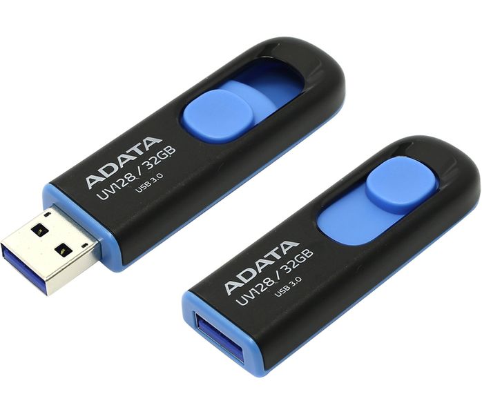 Флеш накопичувач USB 32Gb ADATA UV128, Black/Blue, USB 3.2 Gen 1 (AUV128-32G-RBE) 4430640 фото