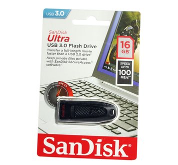 Флеш накопитель USB 16Gb SanDisk Ultra, Black, USB 3.0 (SDCZ48-016G-U46) 4222170 фото