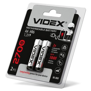 Акумулятор AA, 2700 mAh, Videx, 2 шт, 1.2V, Blister 3285480 фото