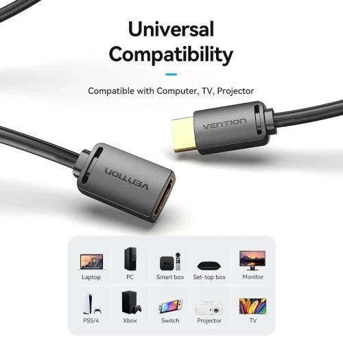 Кабель HDMI (M) - HDMI (F), 5 м, Black, Vention, V2.0 (AHCBJ) 9206760 фото