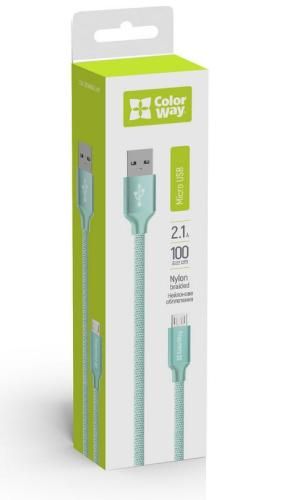 Кабель USB - micro USB 1 м ColorWay Mint, 2.1A (CW-CBUM002-MT) 5012580 фото