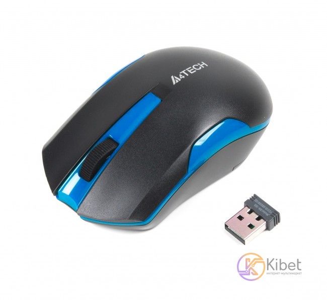Миша A4Tech G3-200N, Black/Blue, USB, бездротова, оптична (сенсор V-Track), 1000 dpi, 3 кнопки, 1xAA 4539450 фото