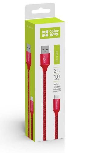 Кабель USB - micro USB 1 м ColorWay Red, 2.1A (CW-CBUM002-RD) 5012520 фото