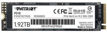 Твердотельный накопитель SSD 1.92Tb, Patriot P310, PCI-E 3.0 x4, M.2 2280 (P310P192TM28) 7558290 фото
