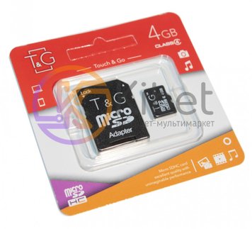 Карта пам'яті microSDHC, 4Gb, Class4, T G, SD адаптер (TG-4GBSDCL4-01) 4531530 фото