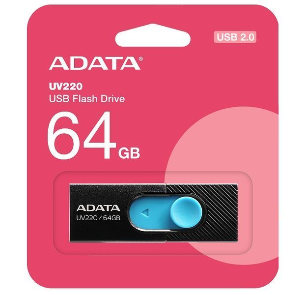 Флеш накопичувач USB 64Gb ADATA UV220, Black/Blue, USB 2.0 (AUV220-64G-RBKBL) 8354520 фото