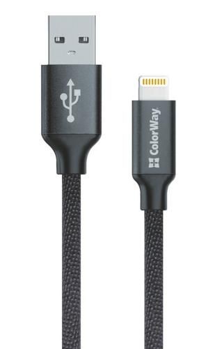 Кабель USB - Lightning 1 м ColorWay Black, 2.1A (CW-CBUL004-BK) 5012370 фото