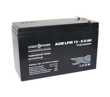 Батарея для ДБЖ 12В 9Ач LogicPower, AGM LPM12-9AH, 151x65x100 (3866) 5109240 фото