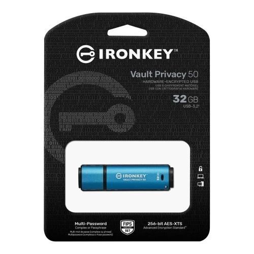 Флеш накопитель USB 32Gb Kingston IronKey Vault Privacy 50, Blue, USB 3.2 Gen 1 (IKVP50/32GB) 9193560 фото
