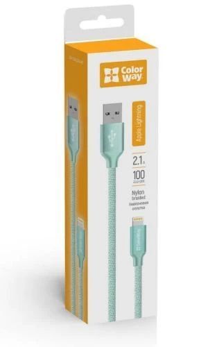 Кабель USB AM - Lightning, 1 м, Mint, ColorWay, 2.1A (CW-CBUL004-MT) 5012340 фото