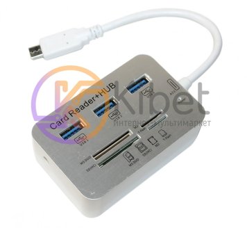 Концентратор Type-C, 3 ports USB 3.0 + Card Reader, 20 см, White, Пакет (YT-TCA3 5051280 фото