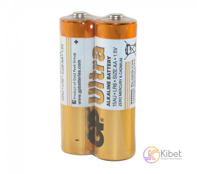 Батарейки AA, GP Ultra, щелочные, 2 шт, 1.5V, Shrink (GP15AU-2UE2) 3871110 фото