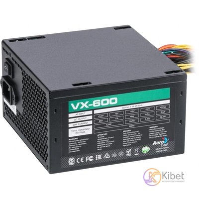 Блок питания Aerocool 600W VX600 PLUS, 120 mm, 20+4pin, 1x4+4pin, SATA x 4, Mole 5097510 фото
