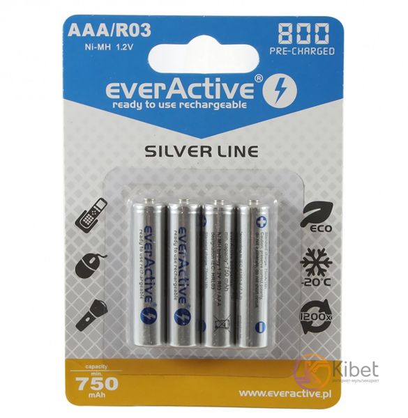 Аккумулятор AAA, 800 mAh, everActive, 4 шт, 1.2V, Blister (EVHRL03-800)) 5663340 фото