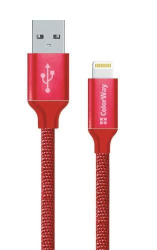 Кабель USB - Lightning 1 м ColorWay Red, 2.1A (CW-CBUL004-RD) 5012310 фото