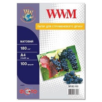 Фотобумага WWM, матовая, A4, 180 г/м&sup2;, 100 л (M180.100) 1517190 фото