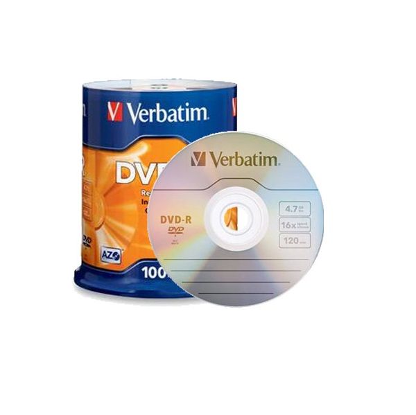 Диск DVD-R 100 Verbatim, 4.7Gb, 16x, Cake Box (43549) 3493560 фото