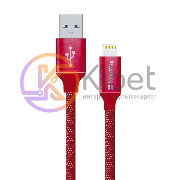 Кабель USB - Lightning 1 м ColorWay Red, 2.1A (CW-CBUL004-RD) 5012310 фото