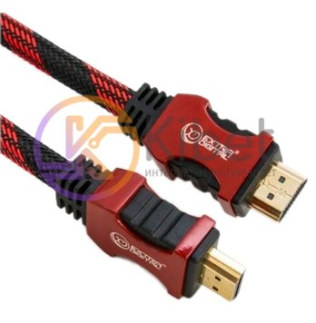 Кабель HDMI - HDMI 1.5 м Extradigital Black/Red, V2.0, позолочені конектори, феритові кільця, ПВХ сітка (KBH1633) 4116330 фото