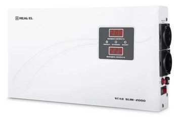 Стабілізатор REAL-EL STAB SLIM-2000 White, релейний, 1600Вт, вхід 220В+/-20%, вихід 220V +/- 8% 7908570 фото