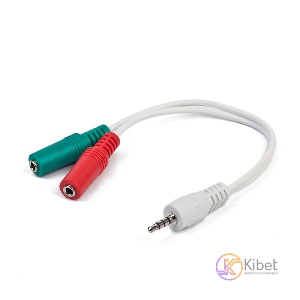 Перехідник звуковий Cablexpert 3.5мм 4-pin М/F 3.5мм + мікрофон 'мама', білий 0.2 м (CCA-417W) 4004550 фото