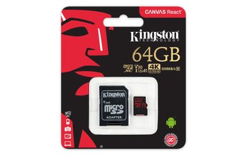 Карта пам'яті microSDXC, 64Gb, Kingston Canvas React, SD адаптер (SDCR/64GB) 5005710 фото