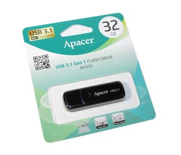 Флеш накопичувач USB 32Gb Apacer AH355, Black, USB 3.2 Gen 1 (AP32GAH355B-1) 4926270 фото