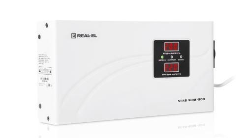 Стабілізатор REAL-EL STAB SLIM-500 White, релейний, 400Вт, вхід 220В+/-20%, вихід 220V +/- 10% 7908630 фото