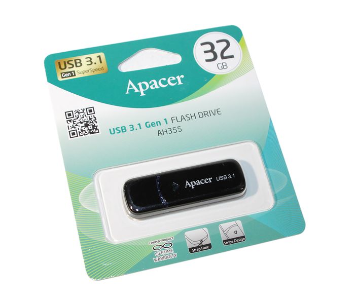 Флеш накопитель USB 32Gb Apacer AH355, Black, USB 3.2 Gen 1 (AP32GAH355B-1) 4926270 фото