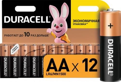 Батарейка AA (LR6), щелочная, Duracell Duralock Basic, 12 шт, 1.5V, (MN1500 12BL) 7276410 фото