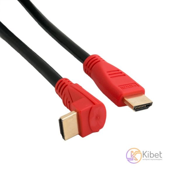 Кабель HDMI - HDMI 1.5 м Extradigital Black/Red, V2.0, кутовий конектор, позолочені конектори (KBH1670) 4779300 фото