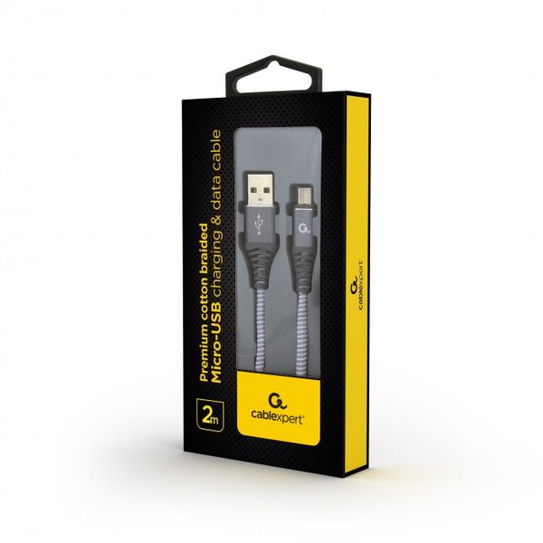 Кабель USB - micro USB 2 м Cablexpert Grey, 2.1А, премиум (CC-USB2B-AMmBM-2M-WB2) 5329050 фото