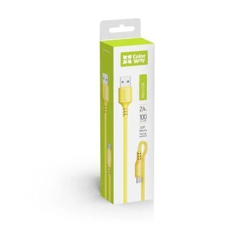 Кабель USB 2.0 AM - microUSB (5P), 1 м, Yellow, ColorWay, 2.4A (CW-CBUM043-Y) 7077870 фото