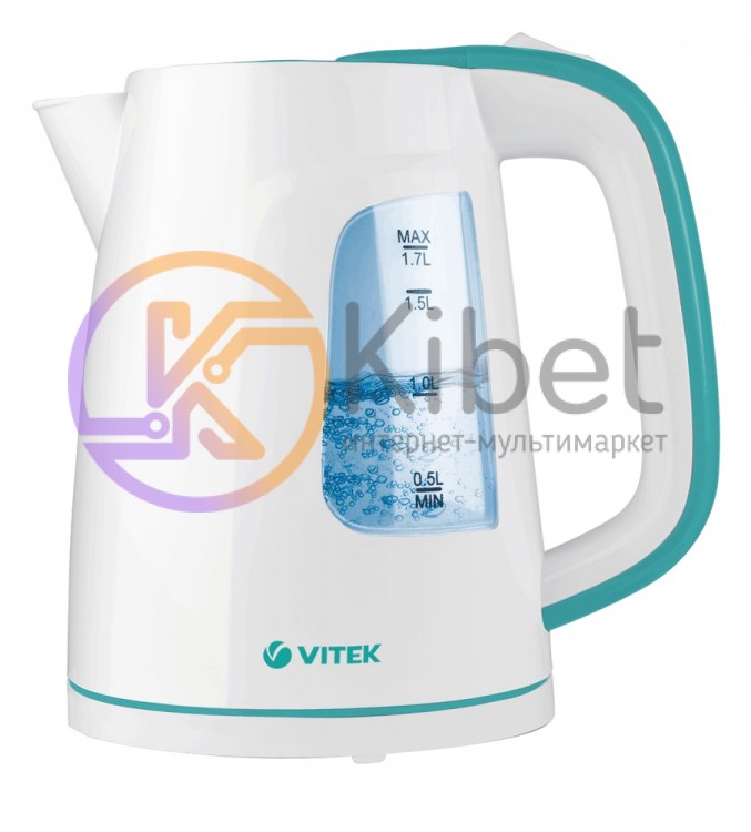 Чайник Vitek VT-7022 W White Blue, 2200W, 1.7 л, дисковый, индикатор работы, инд