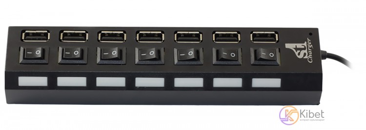 Концентратор USB 2.0 1stCharger 7 портов, пластик, Black