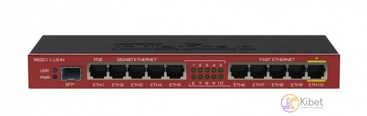 Роутер MikroTik RouterBOARD RB2011iLS-IN, Black Red, 5xLan, 5xGLan, 1xPoE