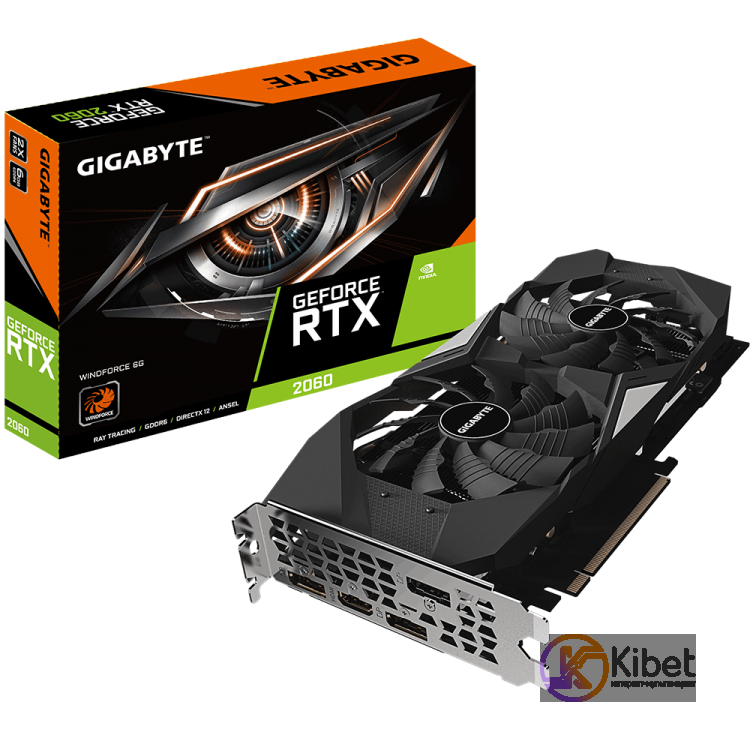Видеокарта GeForce RTX 2060, Gigabyte, 6Gb DDR6, 192-bit, HDMI 3xDP, 1680 14000