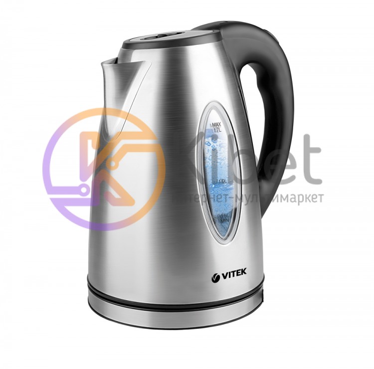 Чайник Vitek VT-7019 ST Silver, 2200W, 1.7 л, скрытый (диск), индикатор работы,