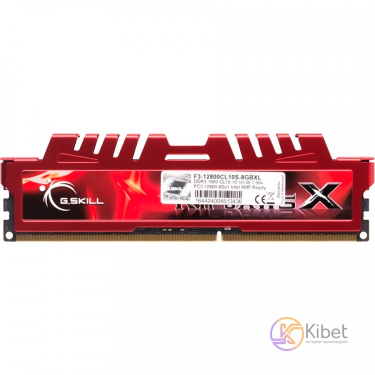 Модуль памяти 8Gb DDR3, 1600 MHz (PC3-12800), G.Skill RipjawsX, Red, 10-10-10-30