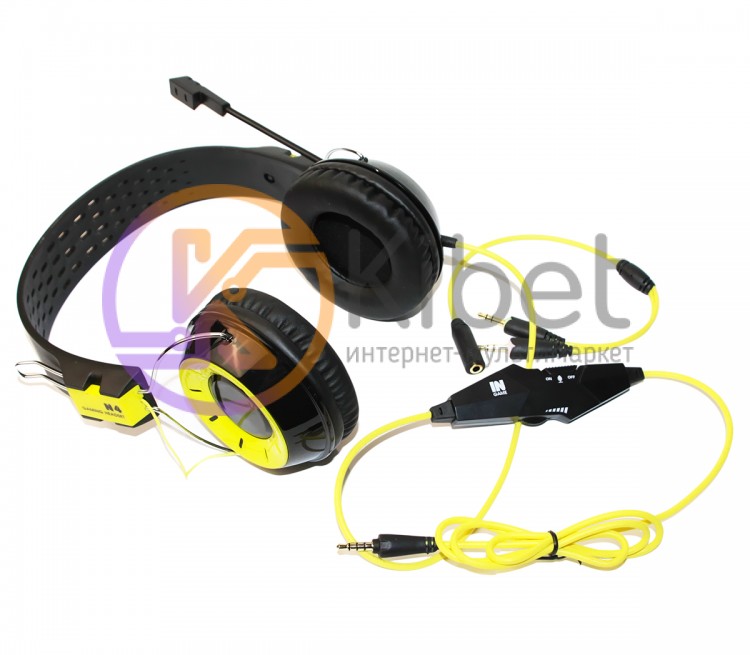 Наушники Gemix N4 Gaming Black Yellow, 2 x Mini jack (3.5 мм), накладные, кабель